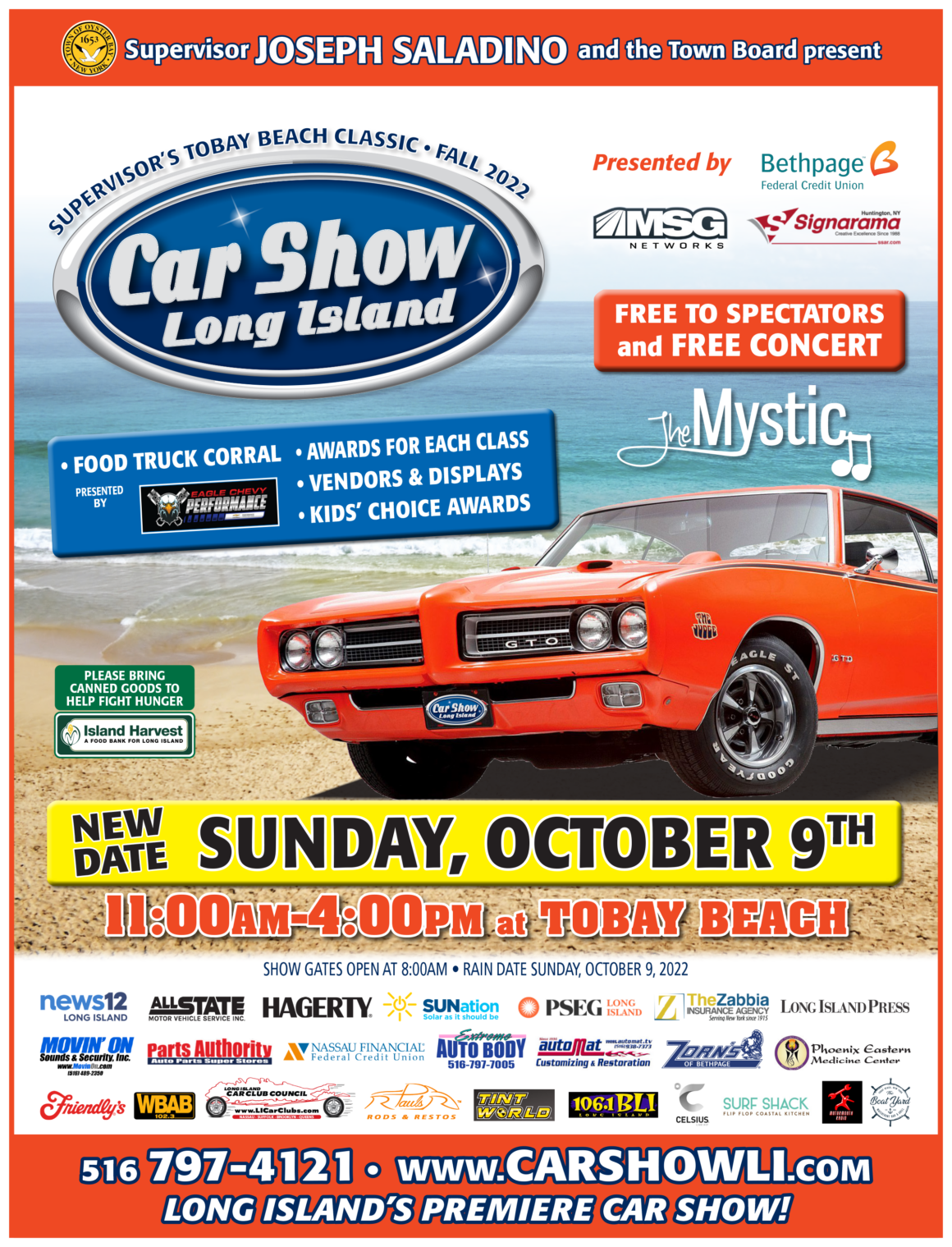 L.I.’s Largest Car Show Rescheduled to October 9th at TOBAY Beach