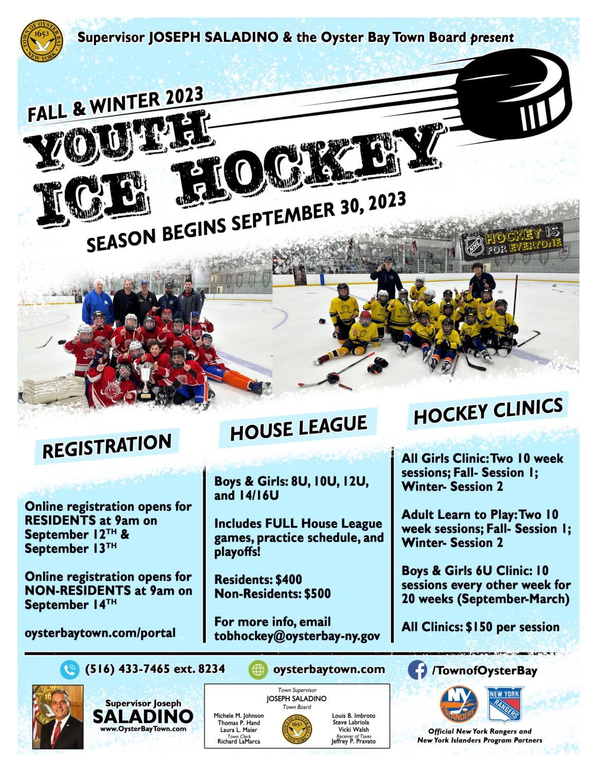 Registration Opening for Fall-Winter Town Youth Ice Hockey Program