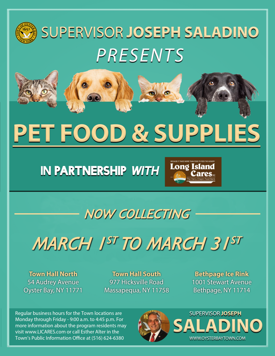 Town Launching Pet Food & Supply Drive with LI Cares