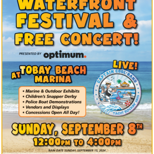 Free Waterfront Festival Outdoor Concert at TOBAY Beach on September 8th