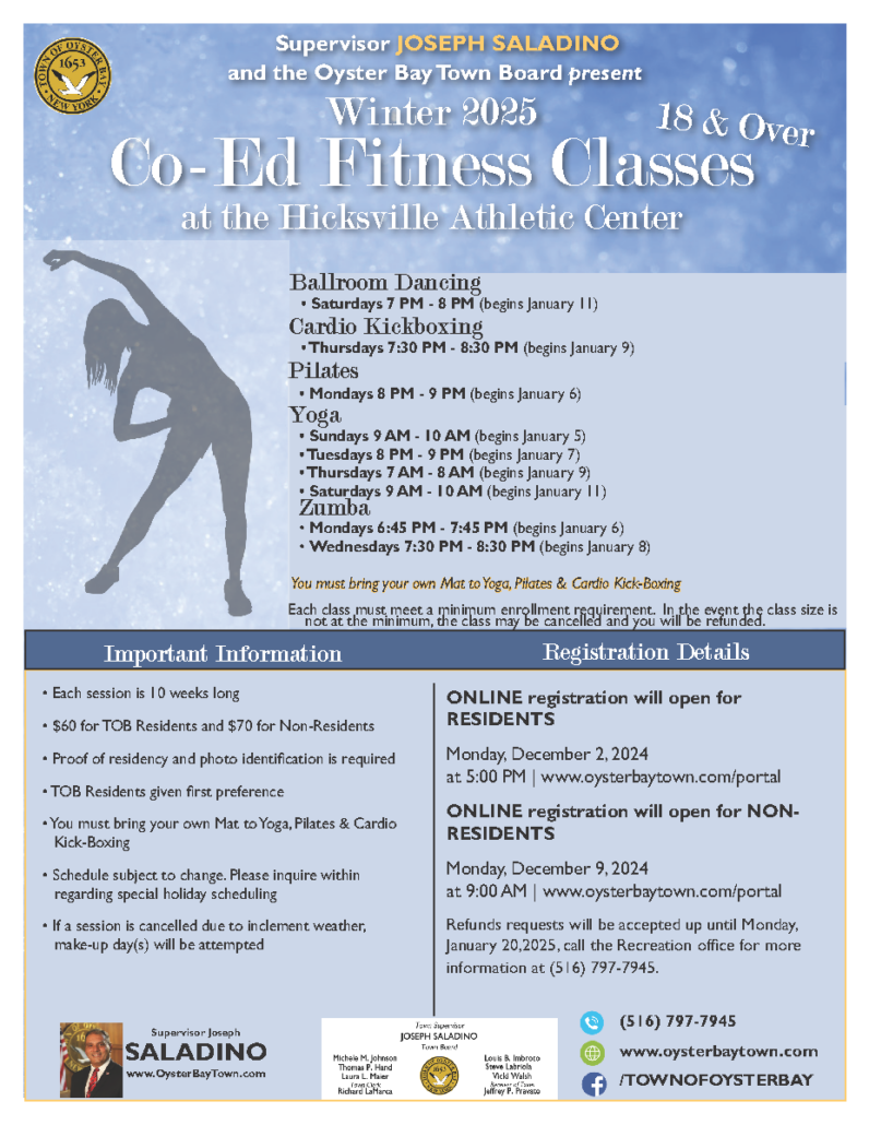 Registration Underway for Town’s Winter Co-Ed Fitness Classes