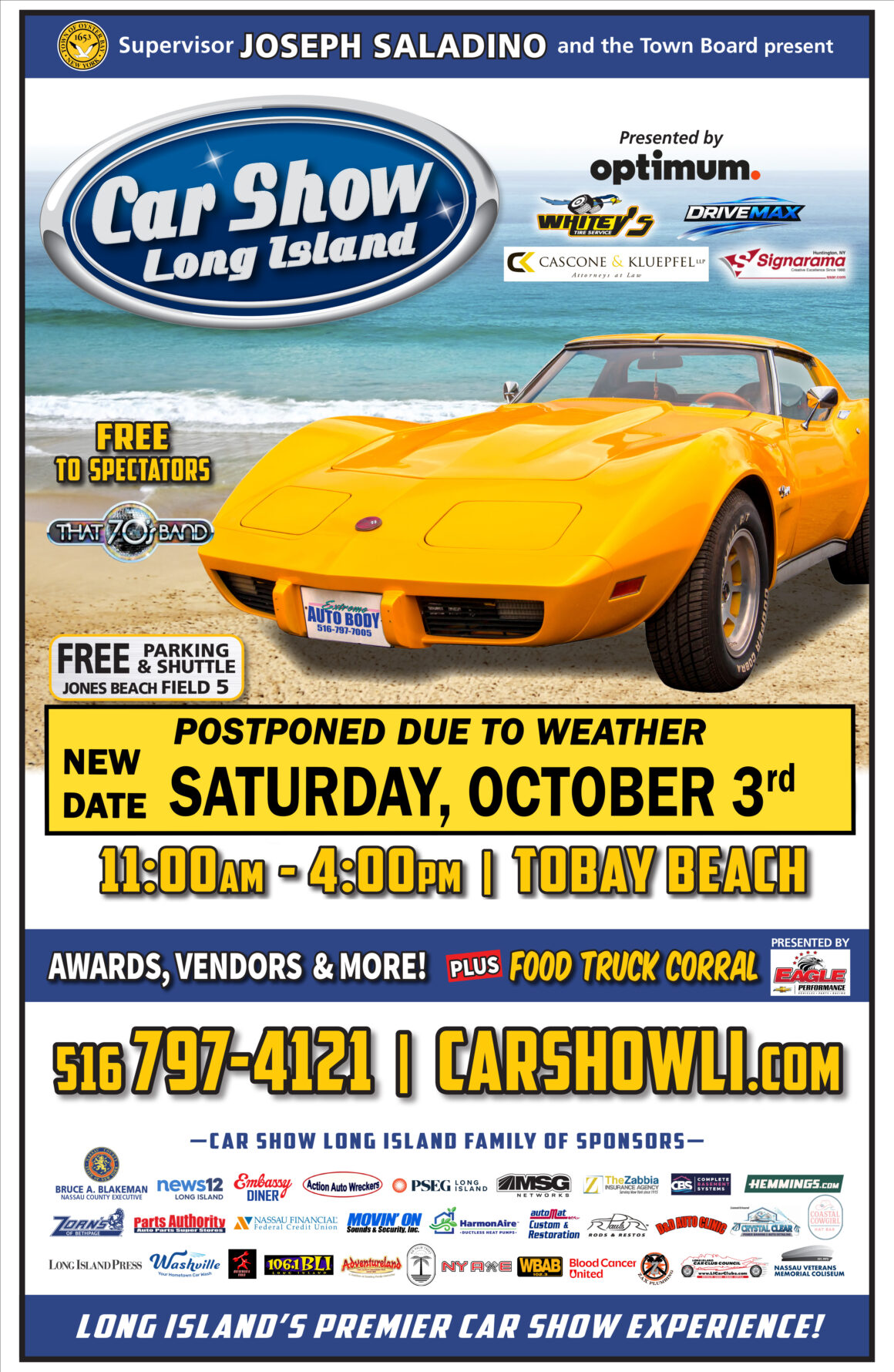 L.I.’s Largest Car Show at TOBAY Beach Rescheduled to October 3rd due to Inclement Weather