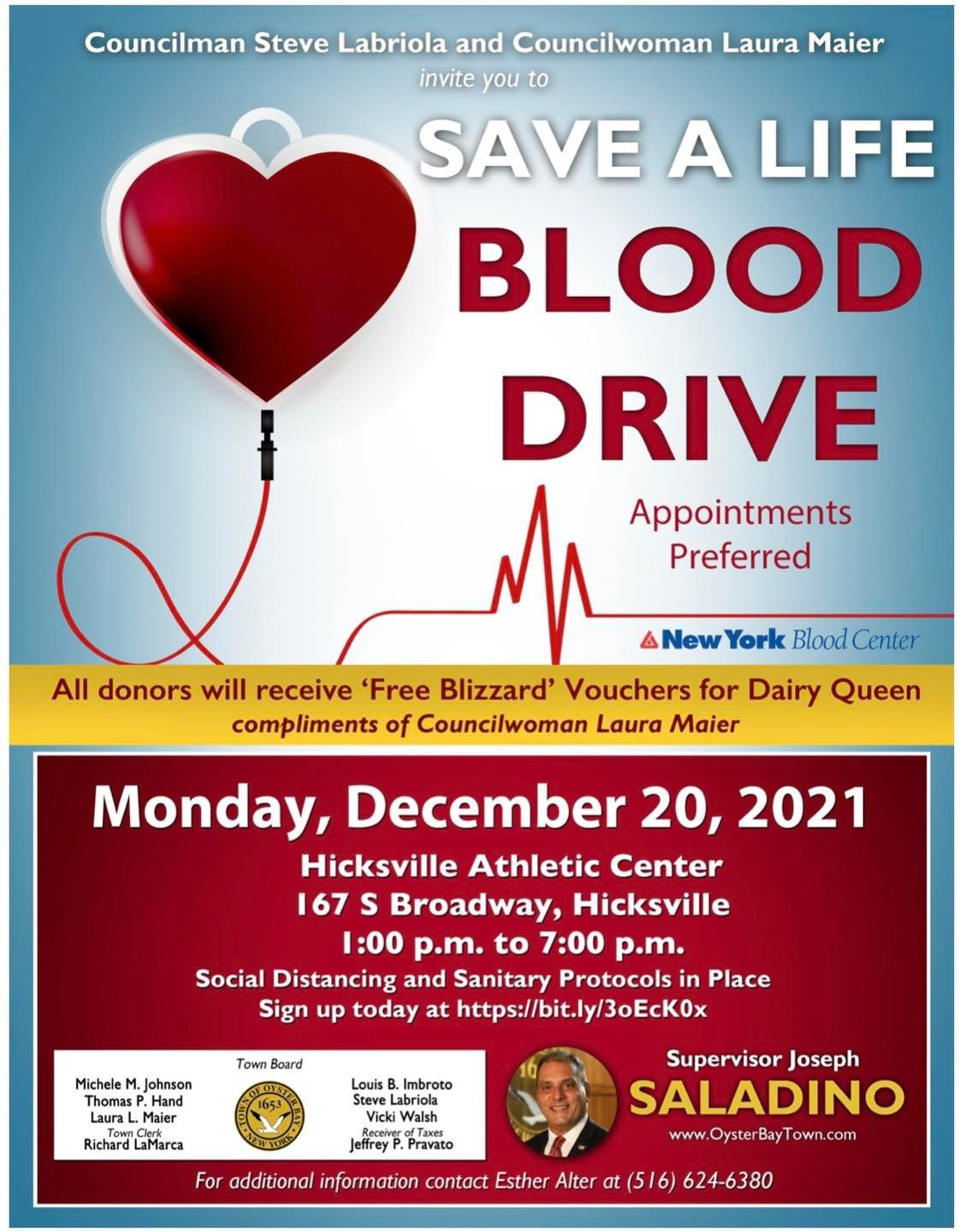Labriola and Maier Urge Residents to Donate Blood December 20th as Supplies Are Needed to Help Replenish Hospitals