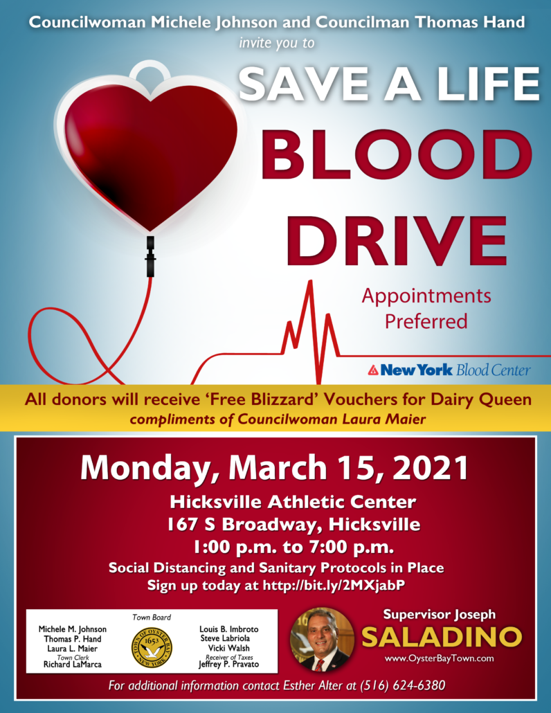 Residents Encouraged to Donate Blood March 15th in Hicksville