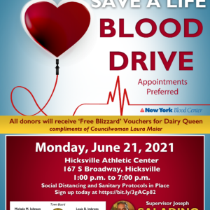 Residents Encouraged to Donate Blood on June 21st in Hicksville