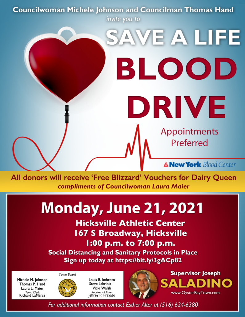 Residents Encouraged to Donate Blood on June 21st in Hicksville