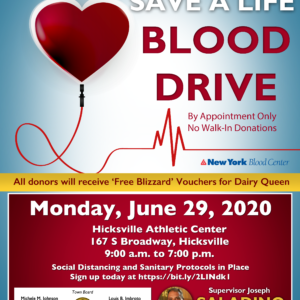 Residents Encouraged to Donate Blood June 29 in Hicksville