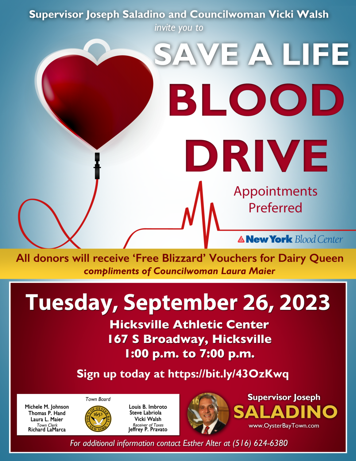 Walsh Urges Residents to Give the Gift of Life by Donating Blood on September 26th