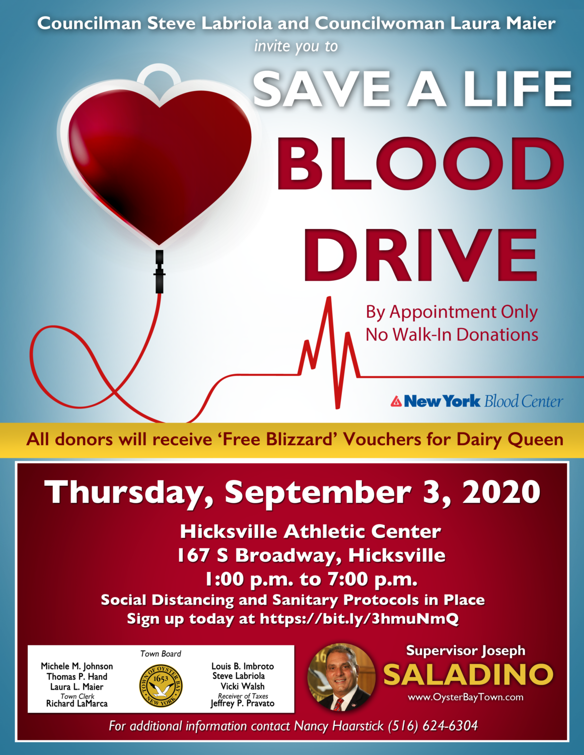 Residents Encouraged to Donate Blood September 3rd in Hicksville