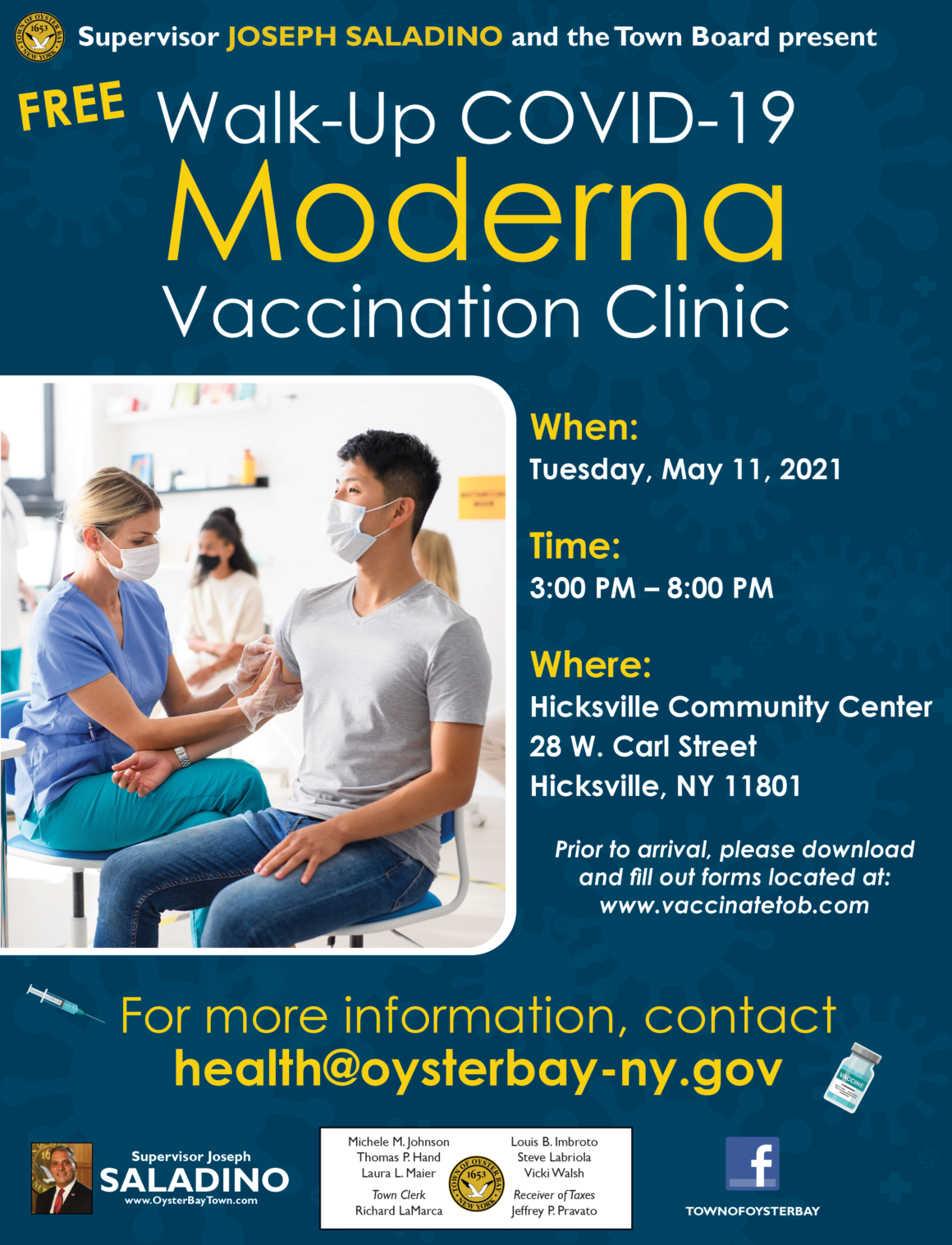 Town Offers Free Walk-up Moderna Vaccination Clinic to Residents in May