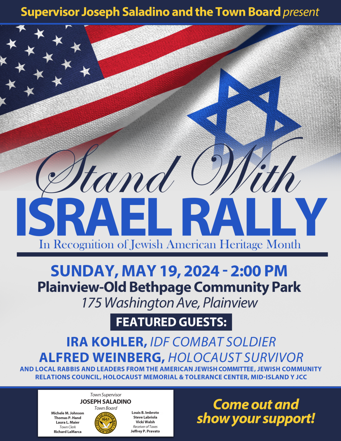 Town to Host Stand with Israel Rally in Recognition of Jewish American Heritage Month