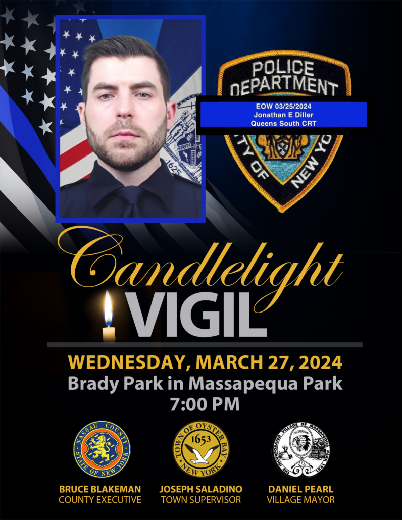 Memorial Candlelight Vigil Tomorrow in Honor of Fallen NYPD Officer Jonathan Diller of Massapequa Park