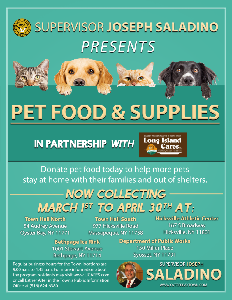 Saladino, Johnson Partner with LI Cares to Host Local Pet Food Drive