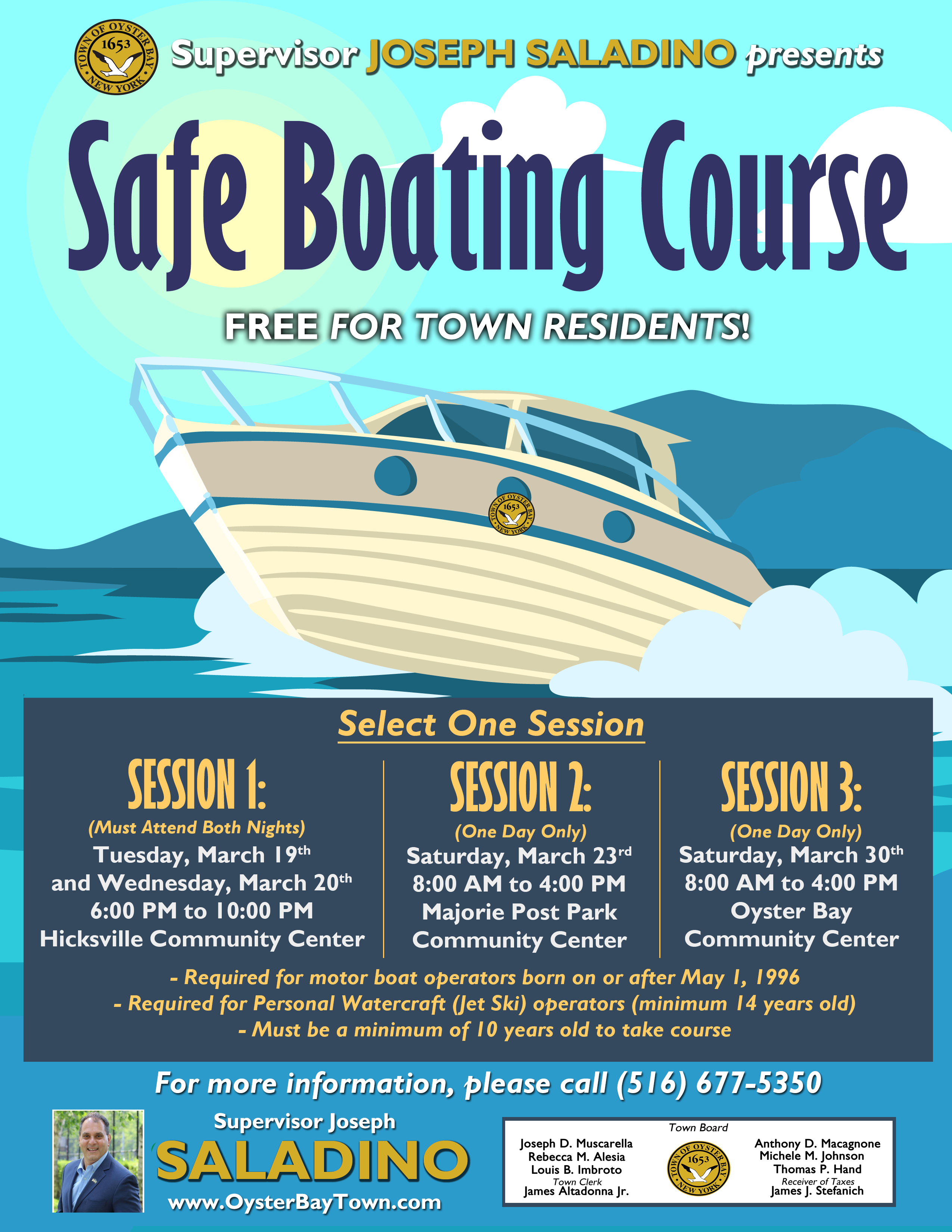Saladino and Johnson Announce Free Boating Safety Courses – Town of Oyster  Bay