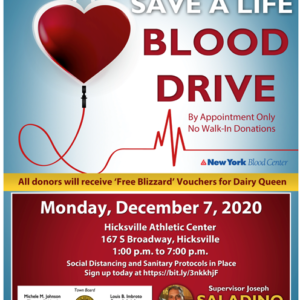Residents Encouraged to Donate Blood December 7th in Hicksville