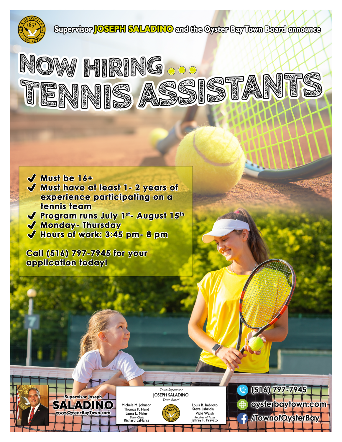 Town Hiring Tennis Assistants for Summer Program